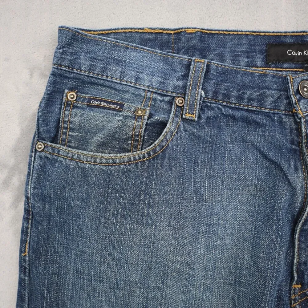Calvin Klein Pants Mens 36 Blue Straight High Rise Button Zip Cotton Denim Jeans